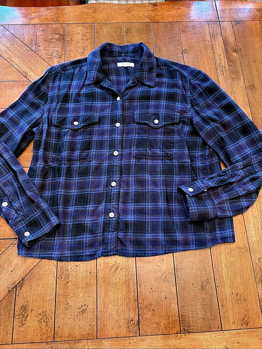 rag & bone Plaid Shirt in Blue & Black Size Small Like New